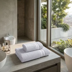 Coppia asciugamani Ricamati Stripe Grigio
