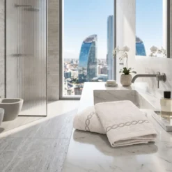 Coppia asciugamani Ricamati Loft Panna