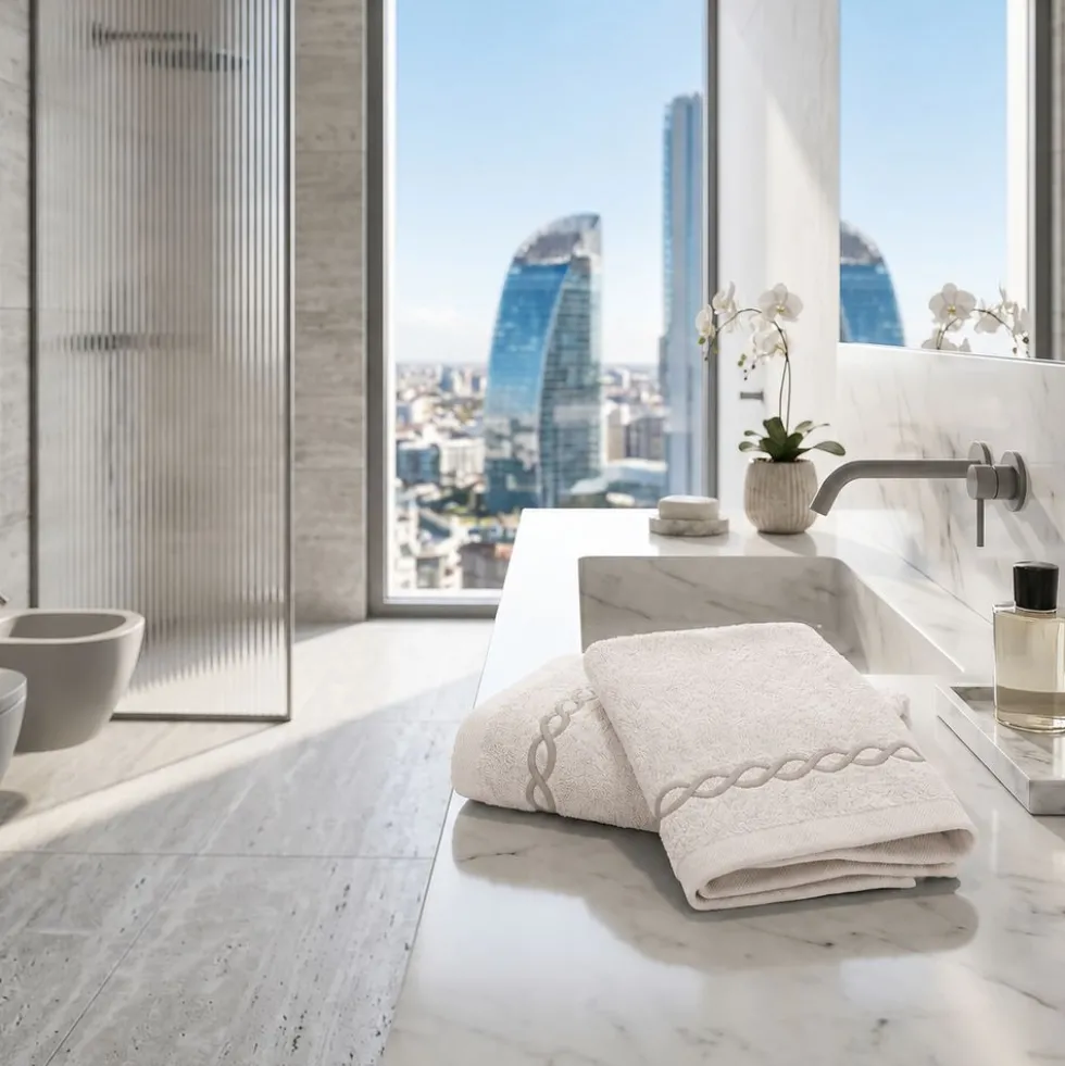 Coppia asciugamani Ricamati Loft Panna