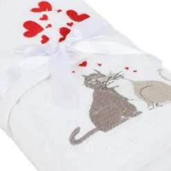 Coppia asciugamani Ricamati Gatti Innamorati Bianco DIS. 13
