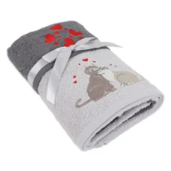 Coppia asciugamani Ricamati Gatti Innamorati Grigio DIS. 13