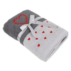 Coppia asciugamani Ricamati Cuori Grigio DIS. 20