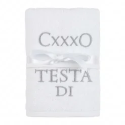 Coppia asciugamani Ricamati Testa di caxxo Bianco DIS. 17