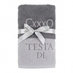 Coppia asciugamani Ricamati Testa di caxxo Grigio DIS. 17