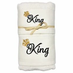 Coppia asciugamani ricamati King fondo Panna