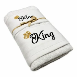 Coppia asciugamani ricamati King fondo Bianco