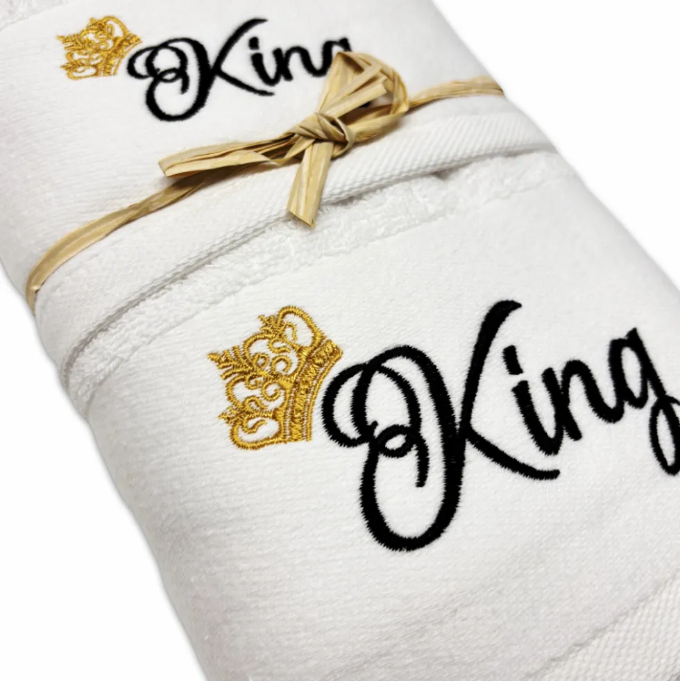 Coppia asciugamani ricamati King fondo Bianco