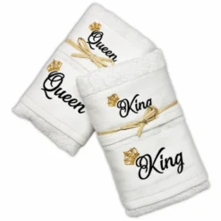 Coppia asciugamani ricamati King fondo Bianco