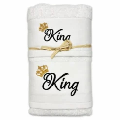 Coppia asciugamani ricamati King fondo Bianco