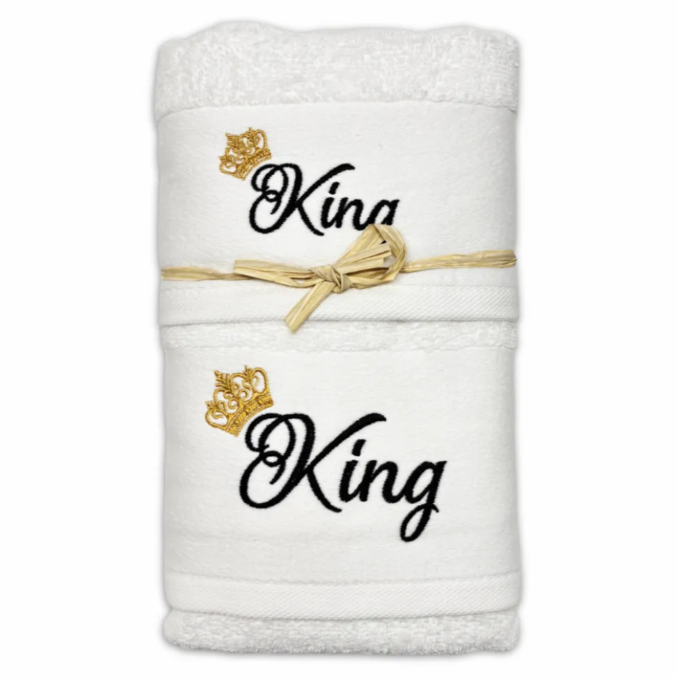 Coppia asciugamani ricamati King fondo Bianco