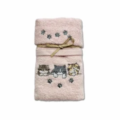 Coppia asciugamani ricamati Tre gattini rosa