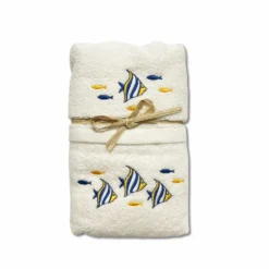 Coppia asciugamani starfish ricamati gialli e blu