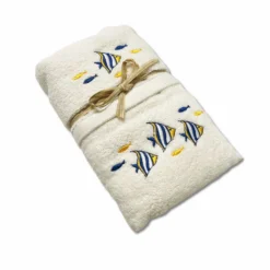 Coppia asciugamani starfish ricamati gialli e blu