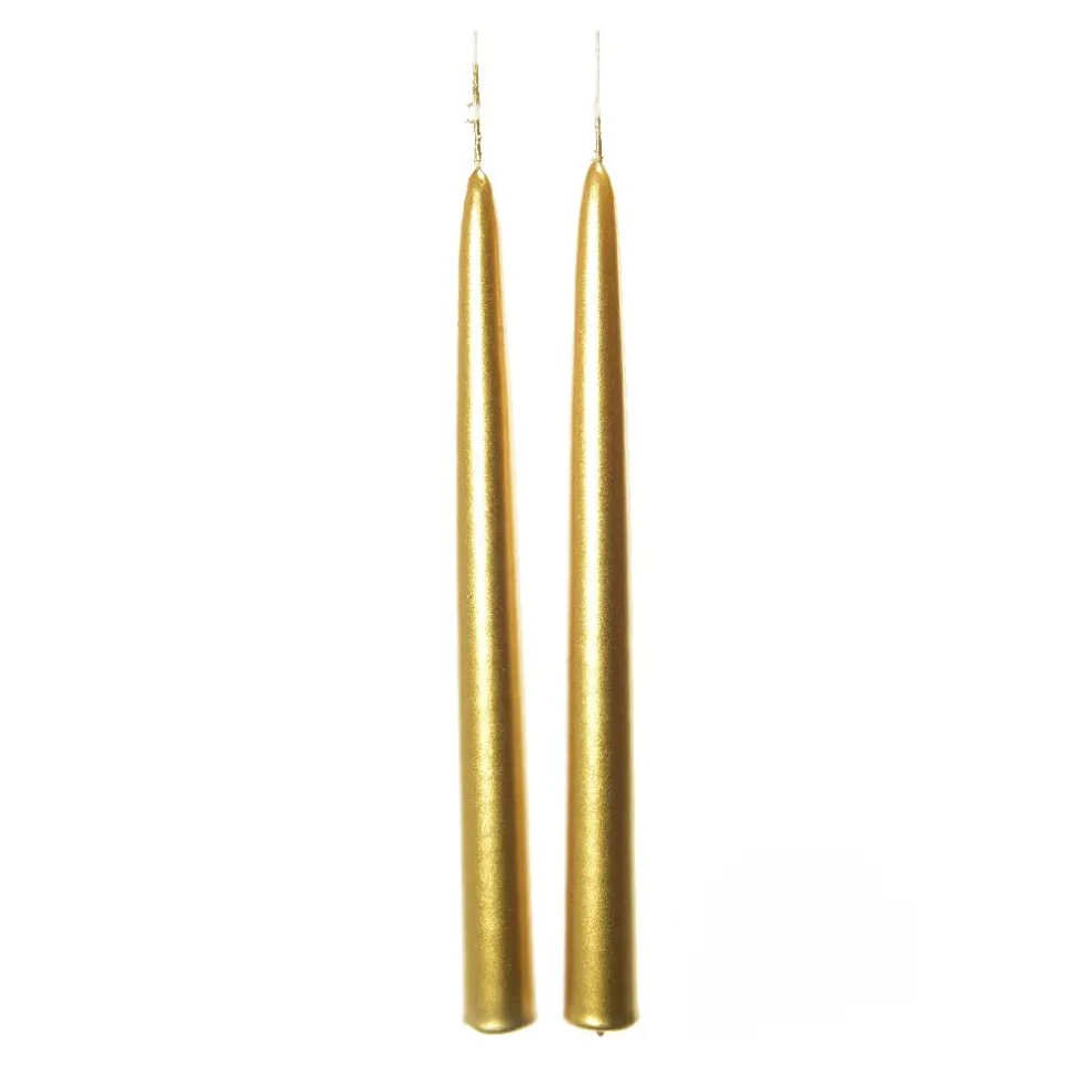 Coppia Candele a stelo in Cera lucida Oro