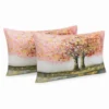 Coppia Federe Decoration Disegno 12 Alberi Fiori Rosa