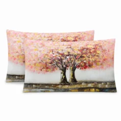 Coppia Federe Decoration Disegno 12 Alberi Fiori Rosa