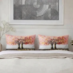 Coppia Federe Decoration Disegno 12 Alberi Fiori Rosa