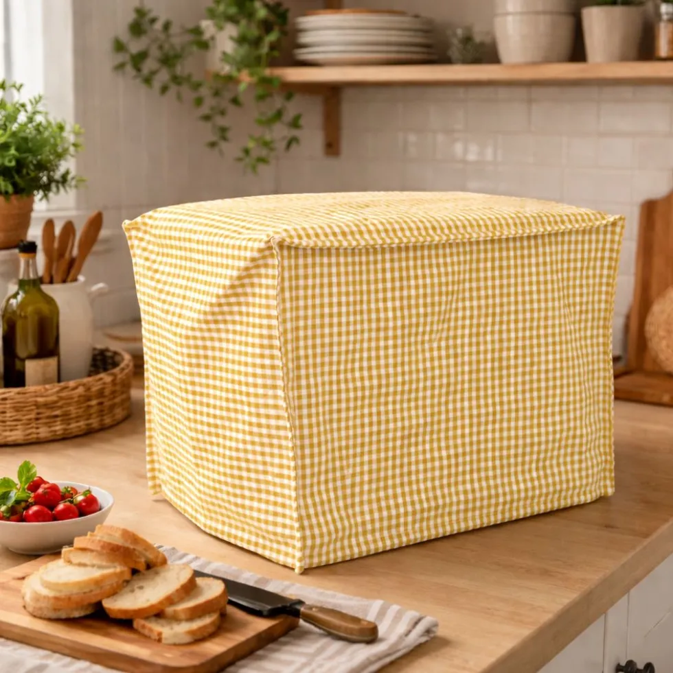 Copriaffettatrice in Cotone Quadretto piccolo Giallo