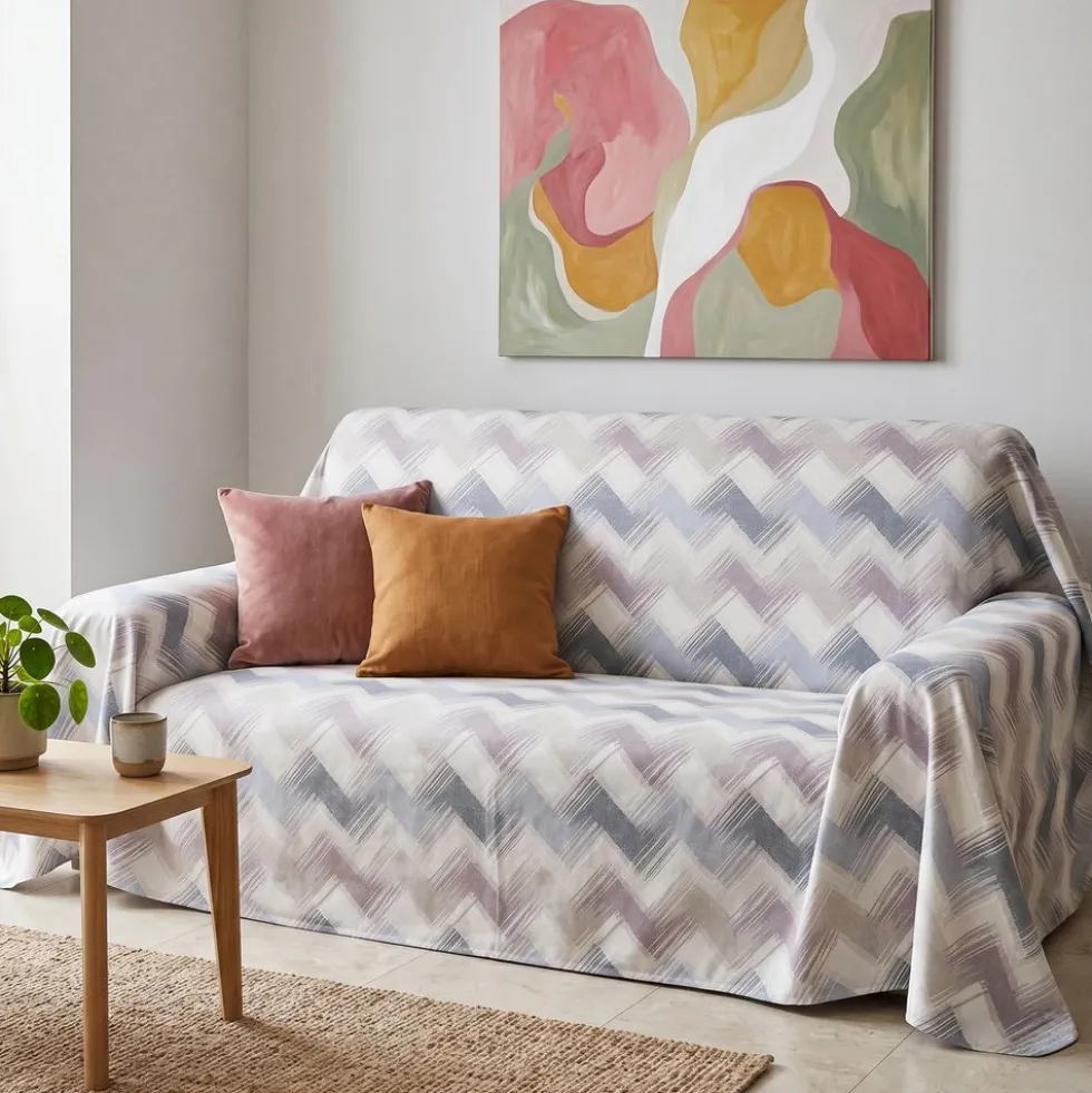 Copridivano Copriletto in piquet Zig Zag Moderno Beige Matrimoniale