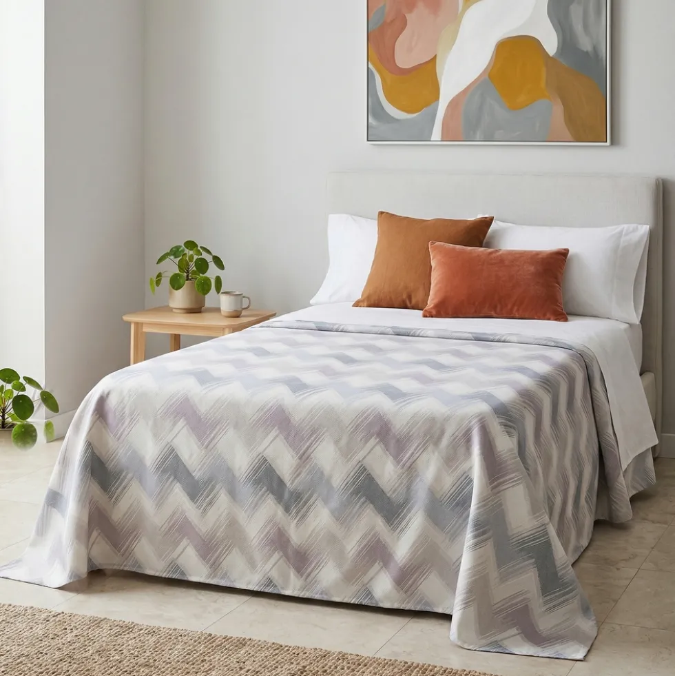 Copridivano Copriletto in piquet Zig Zag Moderno Beige Matrimoniale