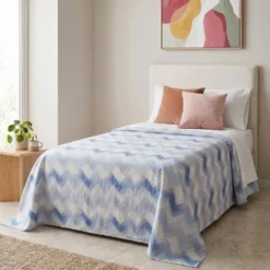 Copridivano Copriletto in piquet Zig Zag Moderno Blu Singolo