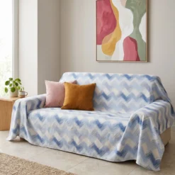 Copridivano Copriletto in piquet Zig Zag Moderno Blu Singolo