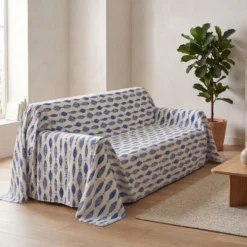 Copridivano copritutto cotone leggero Merida pesci blu 260 x 295