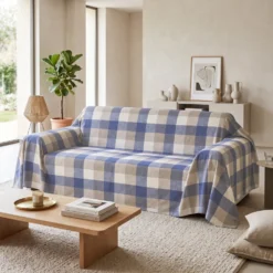 Copridivano Copritutto cotone leggero Quadrettone blu 260 x 280