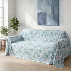 Copridivano copritutto cotone leggero Bliss fiori azzurro 170 x 295
