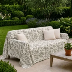 Copridivano copritutto Toile de Jouy Tortora fondo Panna 260 x 280