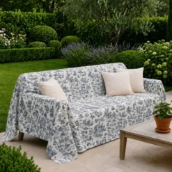Copridivano copritutto Toile de Jouy Blu fondo Panna 260 x 280