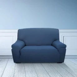 Copridivano 4 posti in tessuto bielastico antimacchia blu