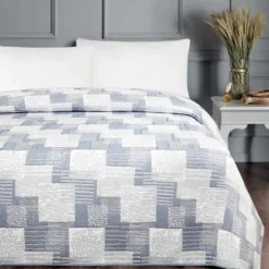 Copriletto frescoletto Jacquard Amanda Geometrico Azzurro Matrimoniale
