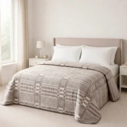 Copriletto mezzastagione jacquard Righe Geometriche Tortora matrimoniale