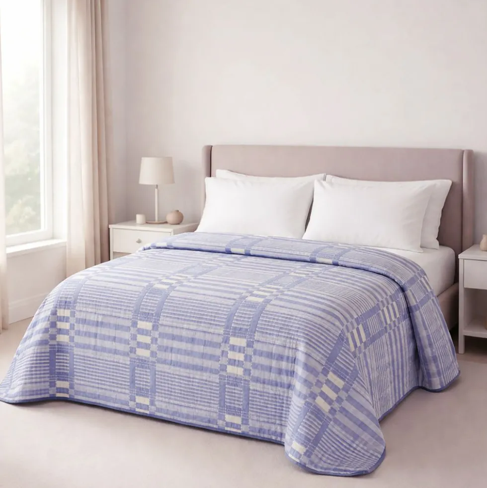 Copriletto mezzastagione jacquard Righe Geometriche Azzurro matrimoniale
