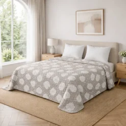 Copriletto mezzastagione jacquard Rosa Pois Tortora matrimoniale