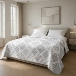 Copriletto mezzastagione jacquard Patchwork Grigio matrimoniale