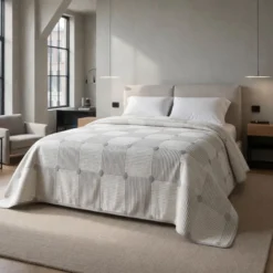Copriletto mezzastagione jacquard Quadrato Pois Grigio matrimoniale