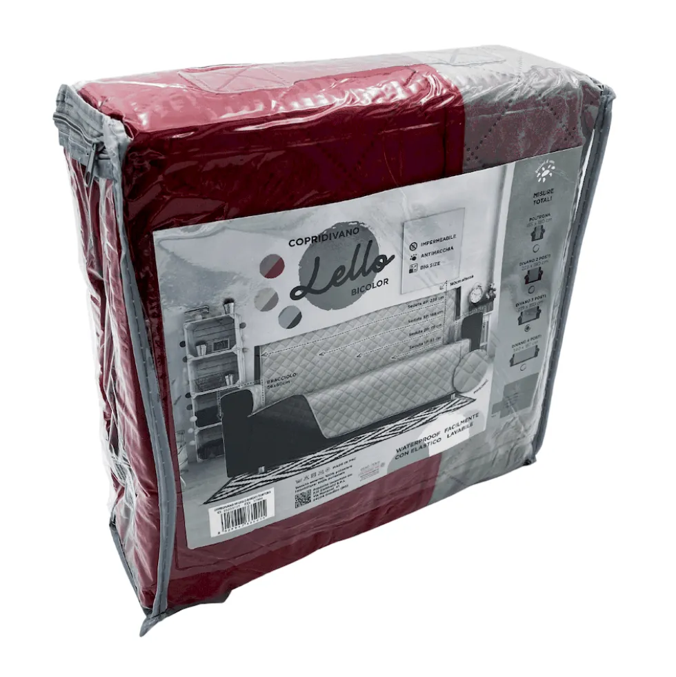 Copripoltrona trapuntato antimacchia bicolor bordeaux - tortora