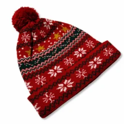 Cuffia Natalizia Christmas Fiocchi e Stelle con Pon Pon