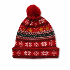 Cuffia Natalizia Christmas Fiocchi e Stelle con Pon Pon