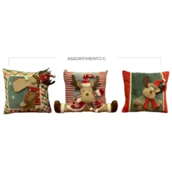 Cuscino Imbottito Penzolo Renna Tartan verde 45 x 45