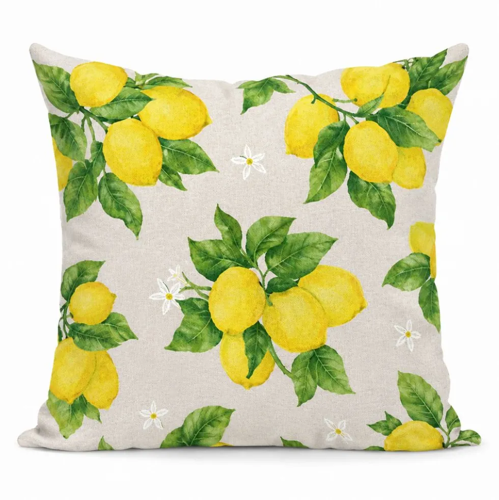 Federa cuscino Limoni e Fiori fondo Beige 40 x 40