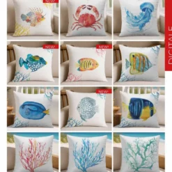Federa cuscino Stampa digitale Santorini Pesce Corallo Rosa 45x45