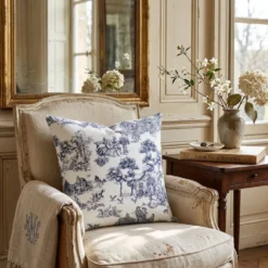 Federa cuscino Toile de Jouy Blu 40 x 40