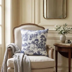Federa cuscino Toile de Jouy Blu 40 x 40