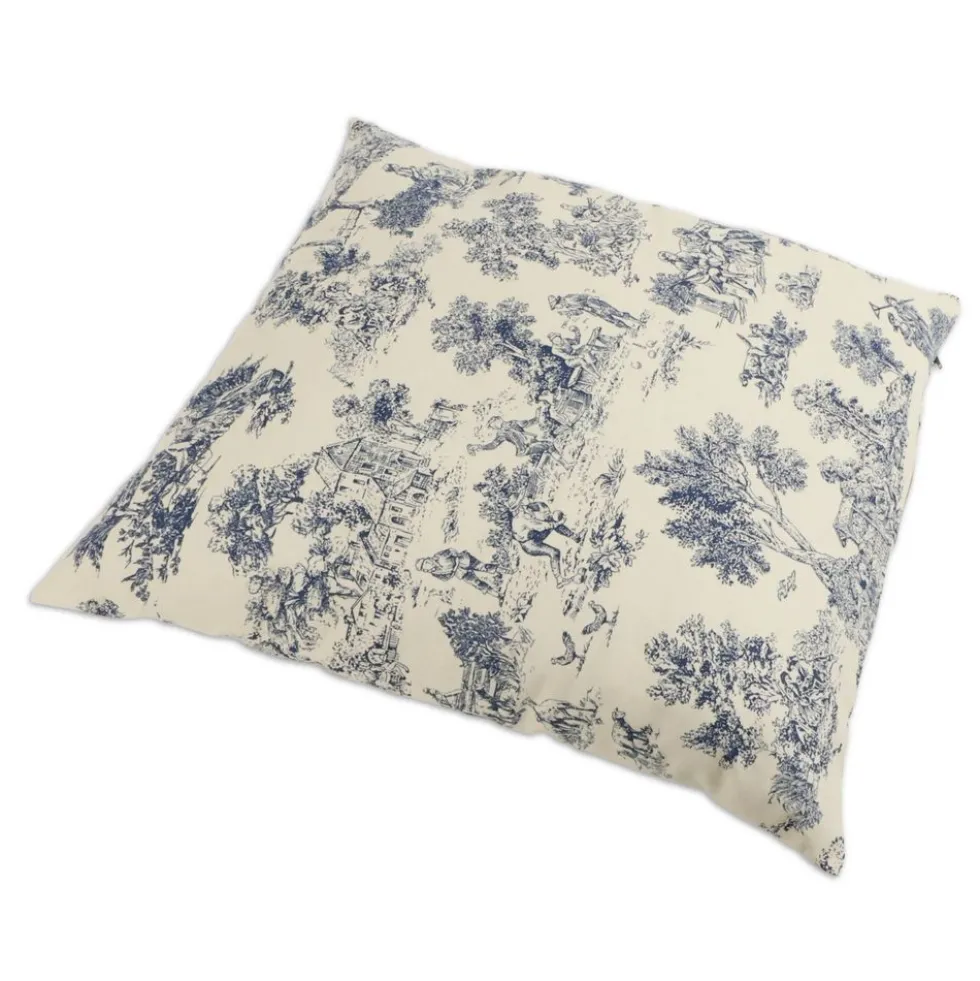 Federa cuscino Toile de Jouy Blu fondo Panna 50 x 50