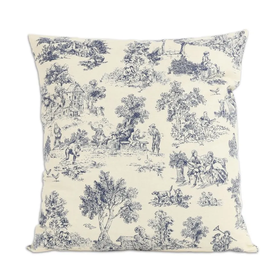Federa cuscino Toile de Jouy Blu fondo Panna 50 x 50