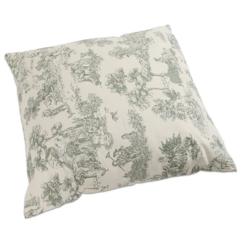 Federa cuscino Toile de Jouy Salvia fondo Panna 50 x 50