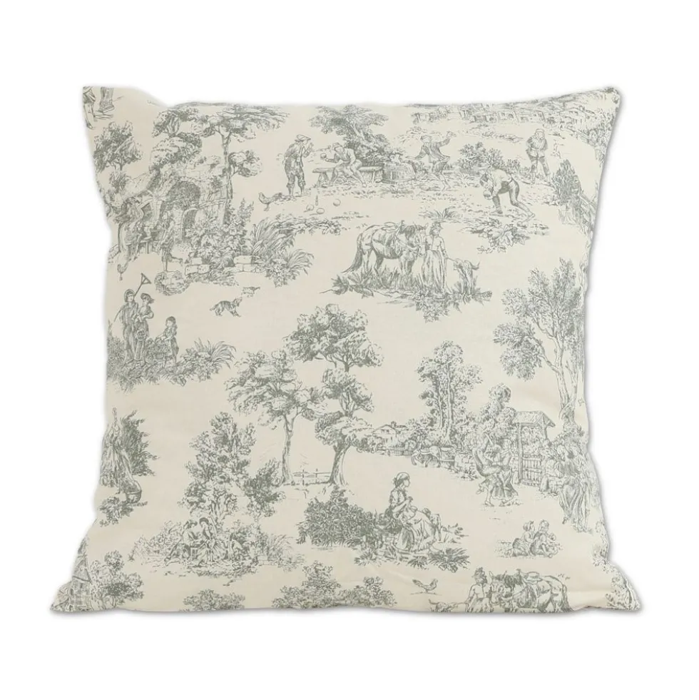 Federa cuscino Toile de Jouy Salvia fondo Panna 50 x 50